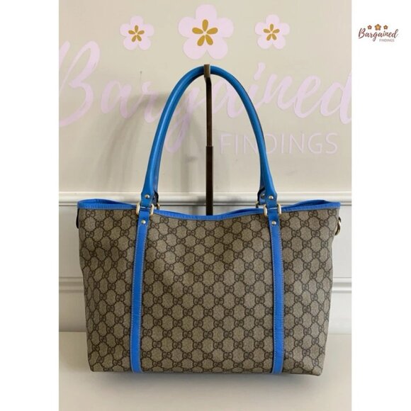 Authentic GUCCI Brown/Blue GG Coated Canvas Joy Medium Tote Bag - Picture 3 of 13